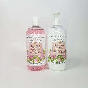 Crabtree & Evelyn Rosewater Body Lotion Pump & Bath Shower Gel 16.9 fl oz New